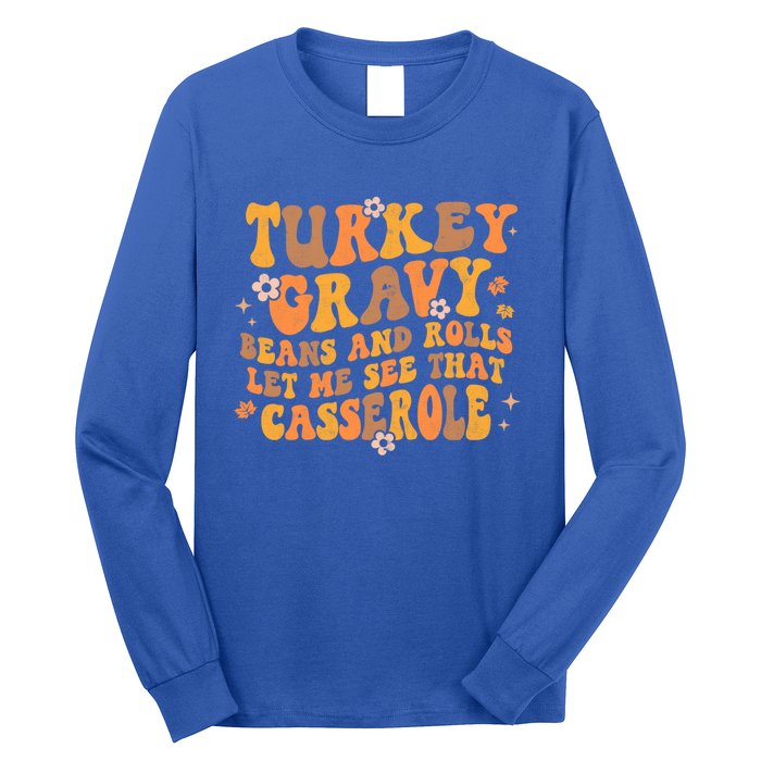 Turkey Gravy Casserole Autumn Fall Thanksgiving Groovy Retro Gift Long Sleeve Shirt