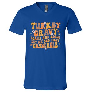 Turkey Gravy Casserole Autumn Fall Thanksgiving Groovy Retro Gift V-Neck T-Shirt