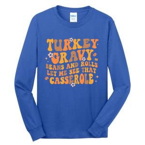 Turkey Gravy Casserole Autumn Fall Thanksgiving Groovy Retro Gift Tall Long Sleeve T-Shirt