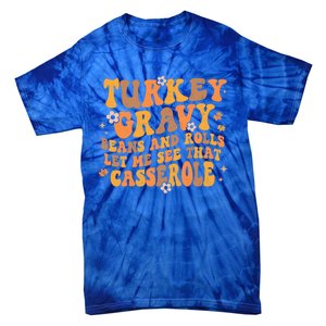 Turkey Gravy Casserole Autumn Fall Thanksgiving Groovy Retro Gift Tie-Dye T-Shirt