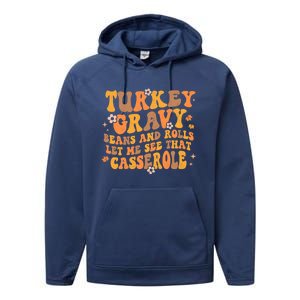 Turkey Gravy Casserole Autumn Fall Thanksgiving Groovy Retro Gift Performance Fleece Hoodie