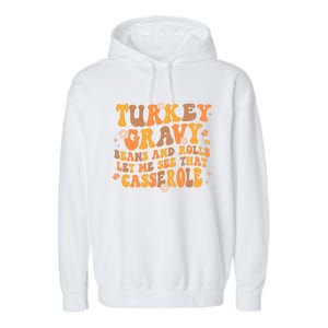 Turkey Gravy Casserole Autumn Fall Thanksgiving Groovy Retro Gift Garment-Dyed Fleece Hoodie