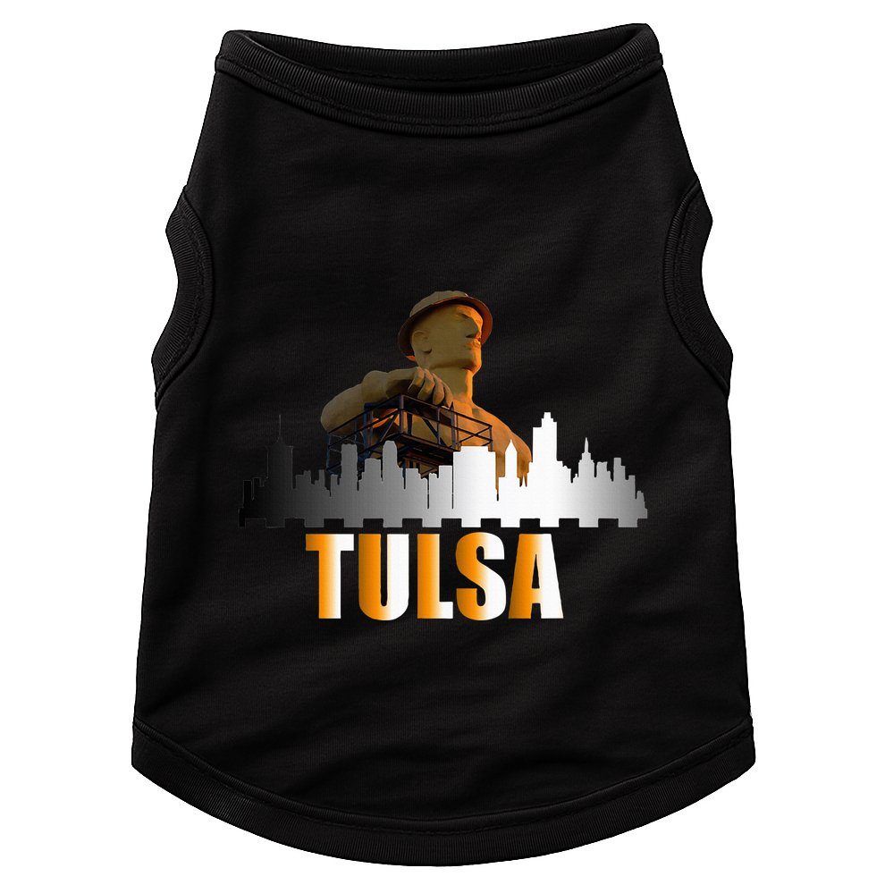 The Golden Driller Of Tulsa Oklahoma And The Tulsa Skyline Doggie Tank