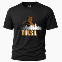 The Golden Driller Of Tulsa Oklahoma And The Tulsa Skyline Cooling Performance Crew T-Shirt
