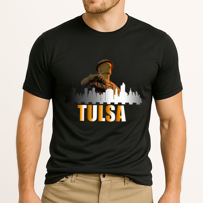 The Golden Driller Of Tulsa Oklahoma And The Tulsa Skyline Cooling Performance Crew T-Shirt