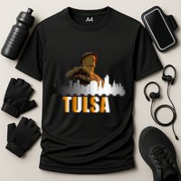 The Golden Driller Of Tulsa Oklahoma And The Tulsa Skyline Cooling Performance Crew T-Shirt