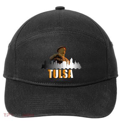 The Golden Driller Of Tulsa Oklahoma And The Tulsa Skyline 7-Panel Snapback Hat