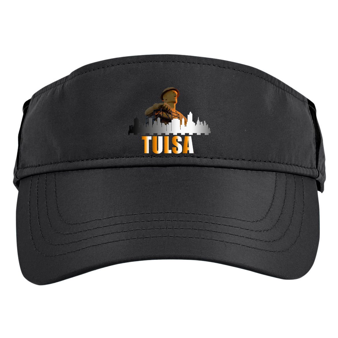 The Golden Driller Of Tulsa Oklahoma And The Tulsa Skyline Adult Drive Performance Visor