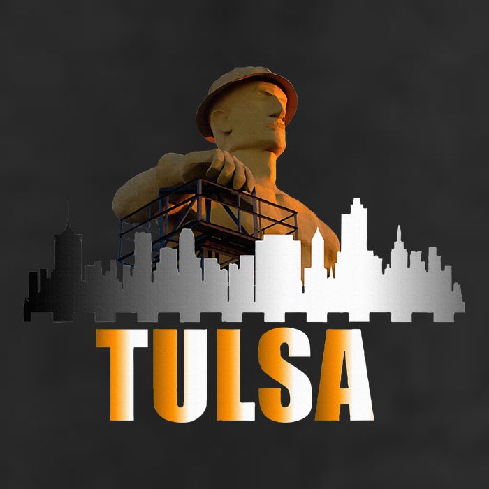 The Golden Driller Of Tulsa Oklahoma And The Tulsa Skyline Adult Drive Performance Visor
