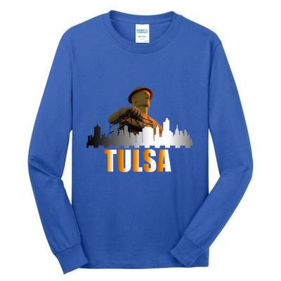 The Golden Driller Of Tulsa Oklahoma And The Tulsa Skyline Tall Long Sleeve T-Shirt