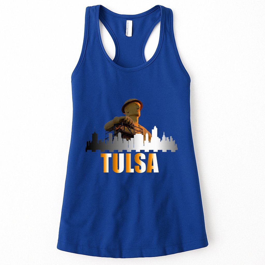 The Golden Driller Of Tulsa Oklahoma And The Tulsa Skyline Womens Tank Top