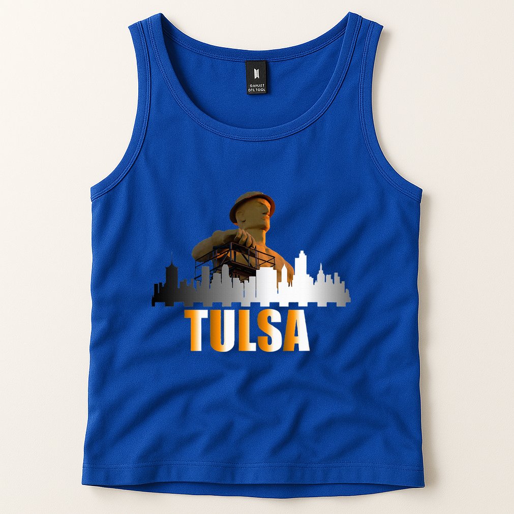 The Golden Driller Of Tulsa Oklahoma And The Tulsa Skyline Tank Top