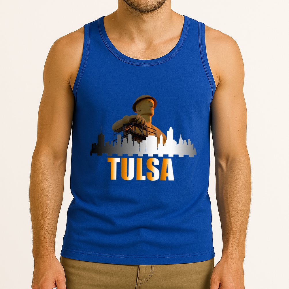 The Golden Driller Of Tulsa Oklahoma And The Tulsa Skyline Tank Top