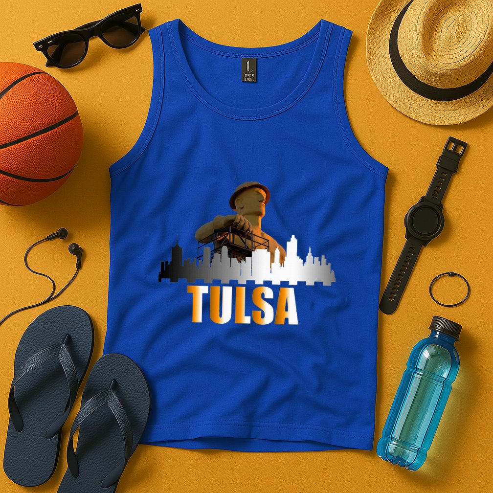 The Golden Driller Of Tulsa Oklahoma And The Tulsa Skyline Tank Top