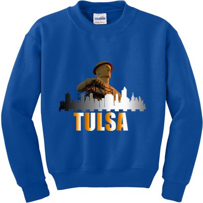 The Golden Driller Of Tulsa Oklahoma And The Tulsa Skyline Kids Sweatshirt