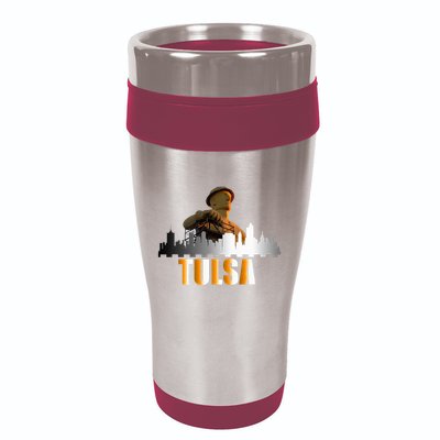 The Golden Driller Of Tulsa Oklahoma And The Tulsa Skyline 16oz Travel Tumbler