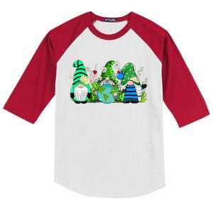 Three Gnomes Daisy Flower Earth Day Funny Gnome Lover Kids Colorblock Raglan Jersey