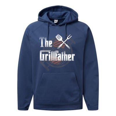 The Grillfather Daddy Bbq Cool Gift Performance Fleece Hoodie