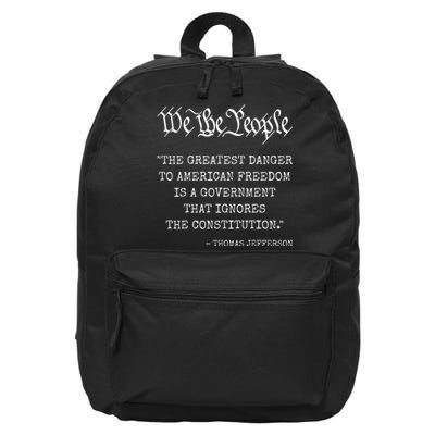 The Greatest Danger To Freedom Quote Thomas Jefferson 16 in Basic Backpack