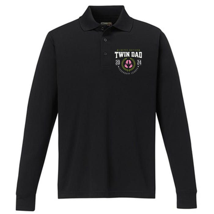 Twin Girl Dad Est 2024 Twin Dad To Be New Daddy Performance Long Sleeve Polo