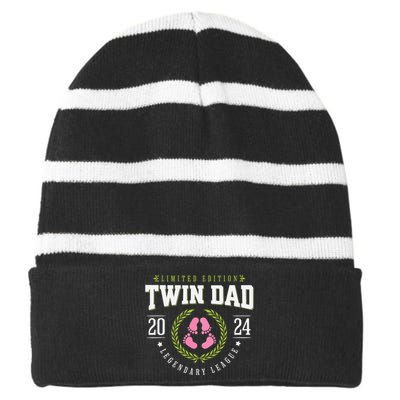 Twin Girl Dad Est 2024 Twin Dad To Be New Daddy Striped Beanie with Solid Band