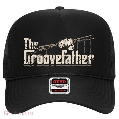 The Groovefather Drums Drumming Gifts Band Drummer High Crown Mesh Back Trucker Hat