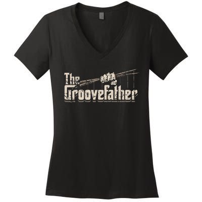 The Groovefather Drums Drumming Gifts Band Drummer Women's V-Neck T-Shirt