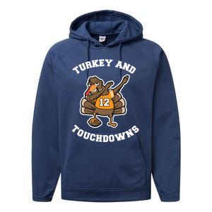 Thanksgiving Gift Dabbing Turkey Touchdown Football Gift Performance Fleece Hoodie