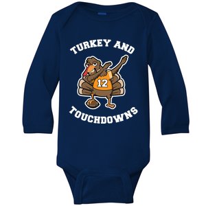 Thanksgiving Gift Dabbing Turkey Touchdown Football Gift Baby Long Sleeve Bodysuit