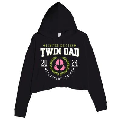 Twin Girl Dad Est 2024 Twin Dad To Be New Daddy Crop Fleece Hoodie