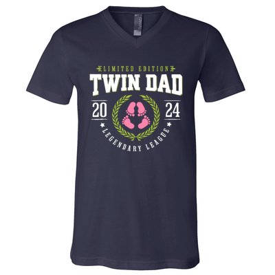 Twin Girl Dad Est 2024 Twin Dad To Be New Daddy V-Neck T-Shirt