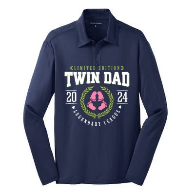 Twin Girl Dad Est 2024 Twin Dad To Be New Daddy Silk Touch Performance Long Sleeve Polo