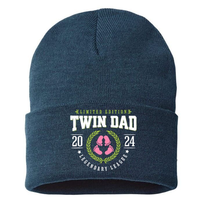 Twin Girl Dad Est 2024 Twin Dad To Be New Daddy Sustainable Knit Beanie