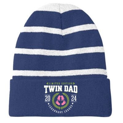 Twin Girl Dad Est 2024 Twin Dad To Be New Daddy Striped Beanie with Solid Band