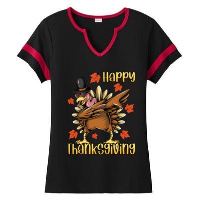 Thanksgiving Gift Dabbing Turkey Fall Cute Gift Ladies Halftime Notch Neck Tee