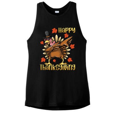 Thanksgiving Gift Dabbing Turkey Fall Cute Gift Ladies PosiCharge Tri-Blend Wicking Tank