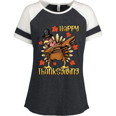 Thanksgiving Gift Dabbing Turkey Fall Cute Gift Enza Ladies Jersey Colorblock Tee