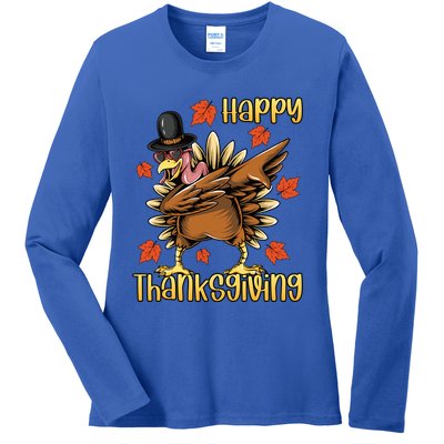 Thanksgiving Gift Dabbing Turkey Fall Cute Gift Ladies Long Sleeve Shirt