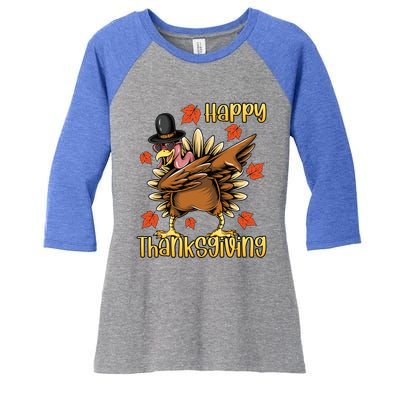 Thanksgiving Gift Dabbing Turkey Fall Cute Gift Women's Tri-Blend 3/4-Sleeve Raglan Shirt