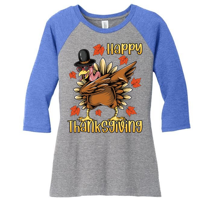 Thanksgiving Gift Dabbing Turkey Fall Cute Gift Women's Tri-Blend 3/4-Sleeve Raglan Shirt