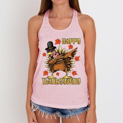 Thanksgiving Gift Dabbing Turkey Fall Cute Gift Women's Knotted Racerback Tank