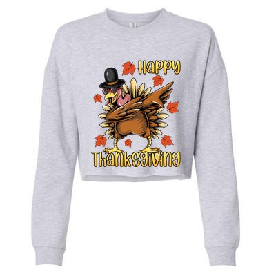 Thanksgiving Gift Dabbing Turkey Fall Cute Gift Cropped Pullover Crew