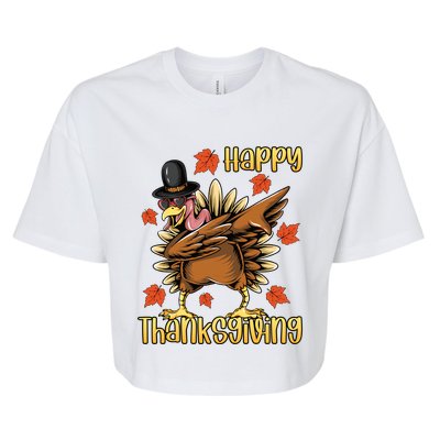 Thanksgiving Gift Dabbing Turkey Fall Cute Gift Bella+Canvas Jersey Crop Tee