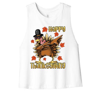 Thanksgiving Gift Dabbing Turkey Fall Cute Gift Women's Racerback Cropped Tank