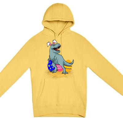 Tmeaningful Giftrex Dinosaur Easter Holiday Bunny Ears Color Egg Hunt Funny Gift Premium Pullover Hoodie