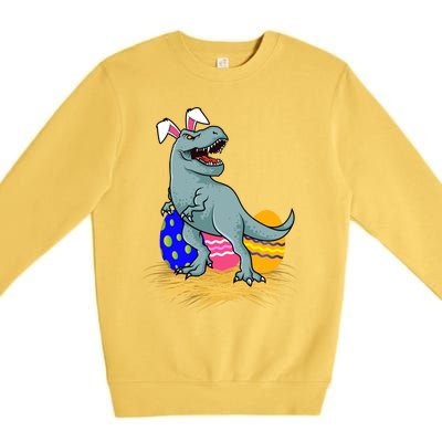 Tmeaningful Giftrex Dinosaur Easter Holiday Bunny Ears Color Egg Hunt Funny Gift Premium Crewneck Sweatshirt