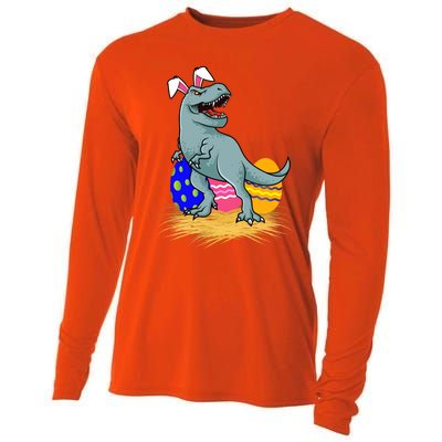 Tmeaningful Giftrex Dinosaur Easter Holiday Bunny Ears Color Egg Hunt Funny Gift Cooling Performance Long Sleeve Crew