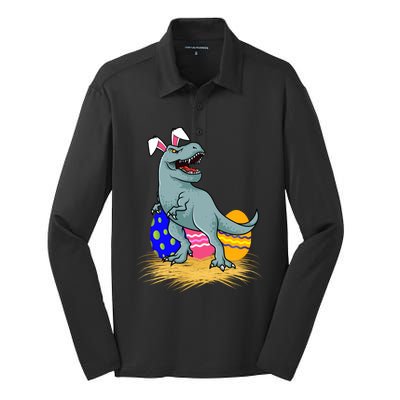 Tmeaningful Giftrex Dinosaur Easter Holiday Bunny Ears Color Egg Hunt Funny Gift Silk Touch Performance Long Sleeve Polo