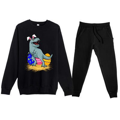 Tmeaningful Giftrex Dinosaur Easter Holiday Bunny Ears Color Egg Hunt Funny Gift Premium Crewneck Sweatsuit Set