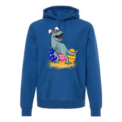 Tmeaningful Giftrex Dinosaur Easter Holiday Bunny Ears Color Egg Hunt Funny Gift Premium Hoodie